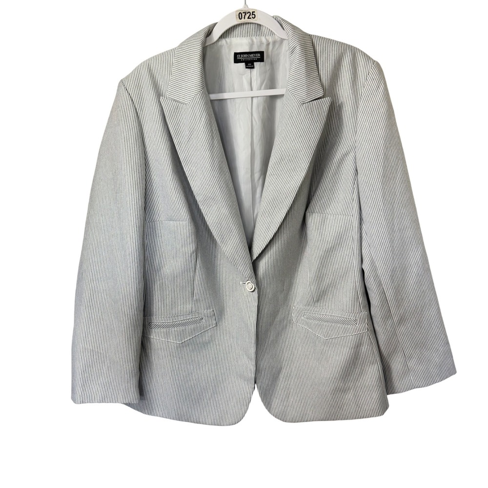 John Meyer Collection Womens 20W Pinstripe Blazer Navy White Button Jacket